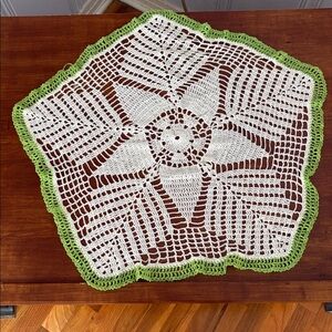 Handcrafted White and Green Crochet Doily